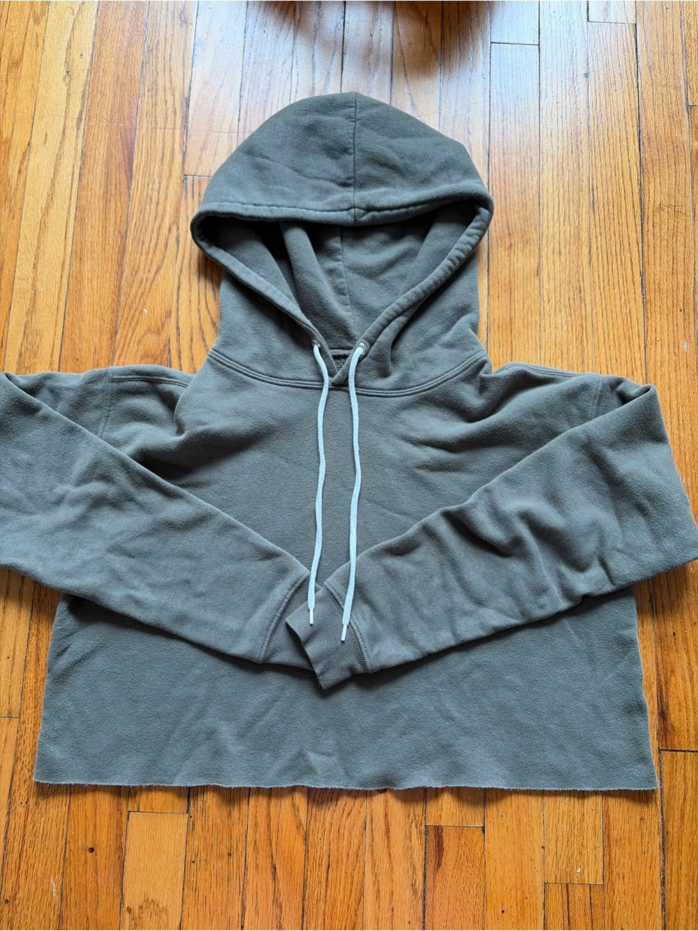 Olive Green Cropped Hooded Pullover Sweater